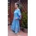 Boho Style Ukrainian Embroidered Maxi Broad Dress Light Blue with White/Blue Embroidery